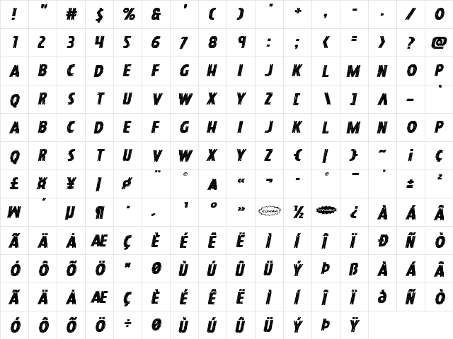 Hanging Tree Expanded Italic Expanded Italic  glyph index