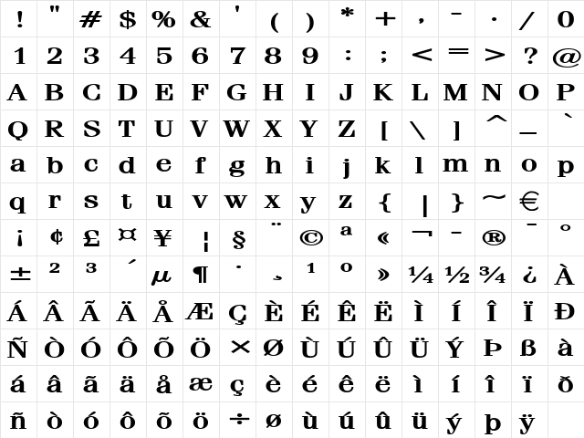 FelineExtended Bold  glyph index