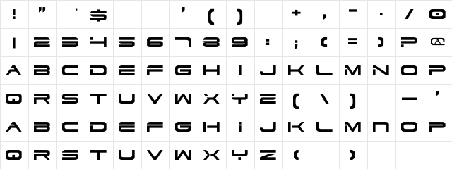Dodger Regular  glyph index