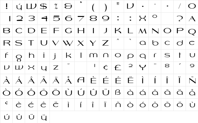 Harlesden Regular  glyph index
