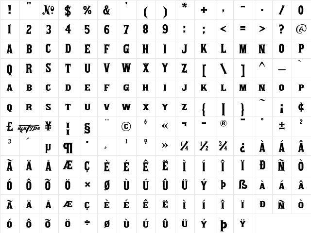 akaPosse Regular  glyph index