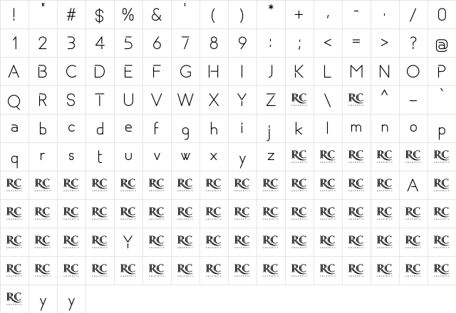 Basicaline Regular  glyph index