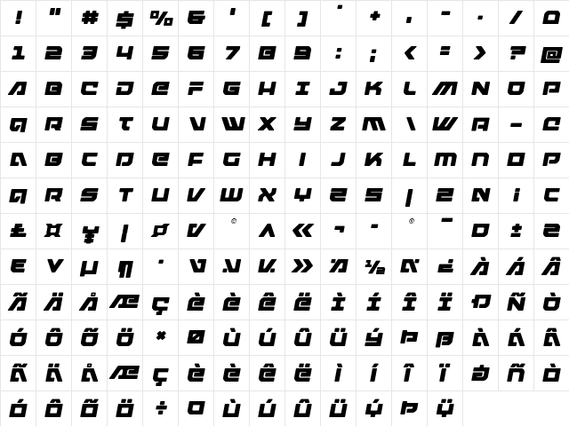 Armed Lightning Semi-Italic Semi-Italic  glyph index