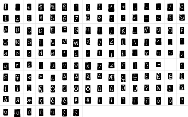 Paf Header Regular  glyph index