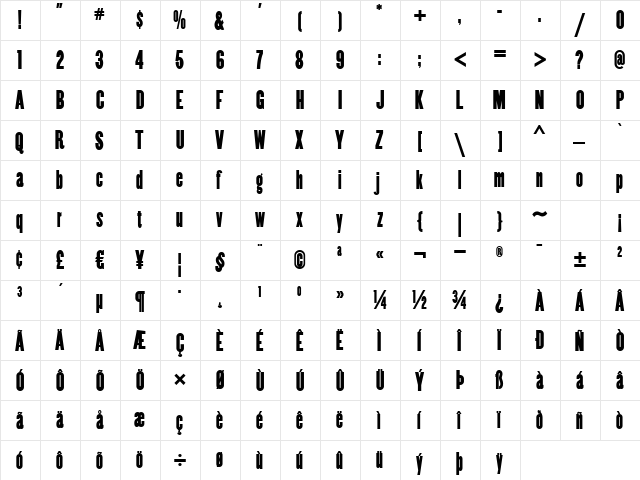 CopperCanyonWBW DemiBold  glyph index