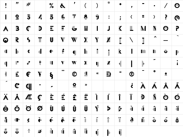 P22 Bifur A Regular  glyph index
