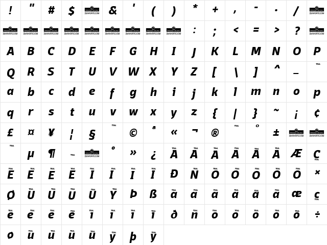 Domotika Trial Bold Italic  glyph index