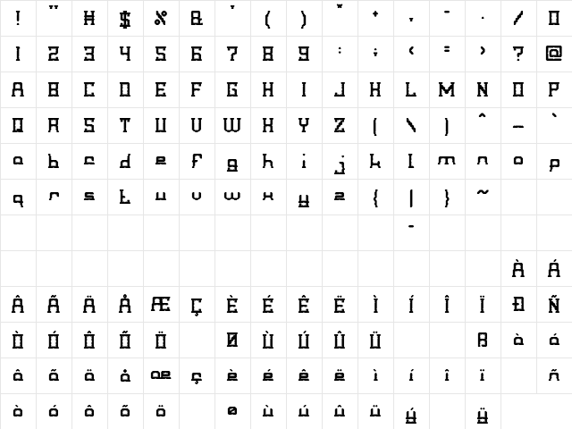 Crystal Soldier Bold  glyph index