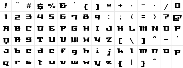 GauFontWhiteBase Regular  glyph index