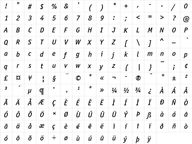 OfficinaSanITCMedium Italic  glyph index