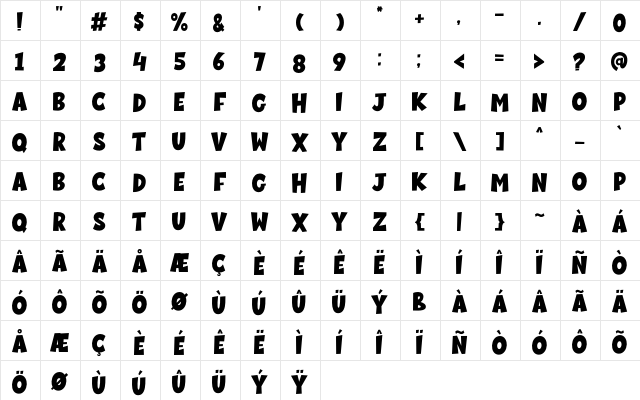 Super Boom Regular  glyph index
