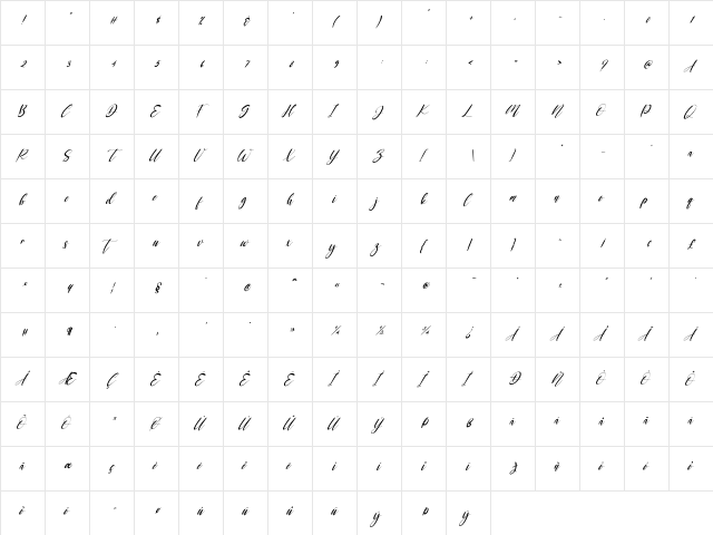 Jeniffer Italic Regular  glyph index