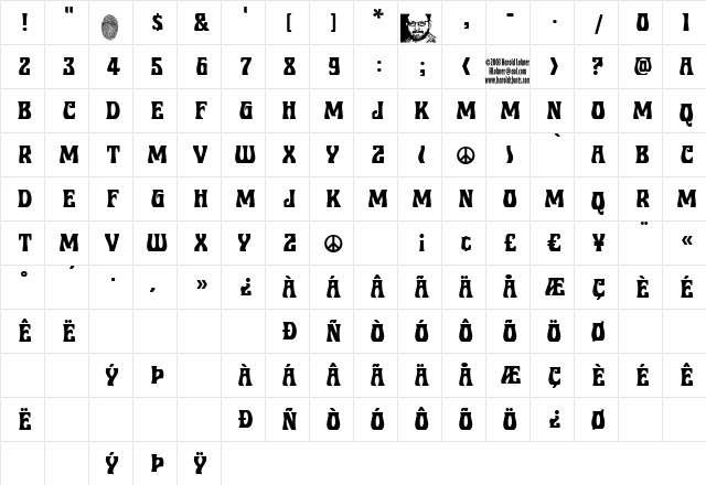 Roberta Raised ShadowFillDemo Regular  glyph index
