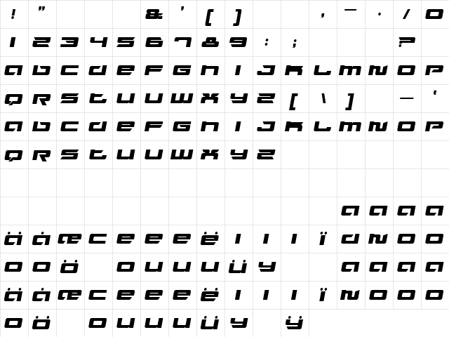 Fusion Italic  glyph index