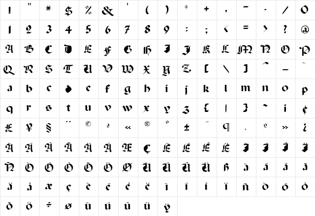 Capinini Regular  glyph index