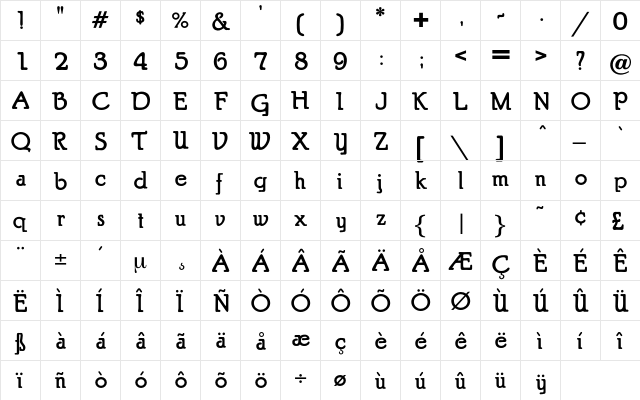 Mormone Regular  glyph index