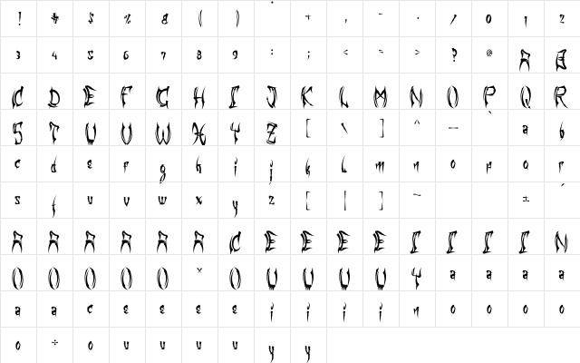 Kingfire Regular  glyph index