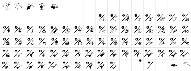 PeaceThruGuns Regular  glyph index
