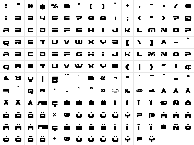 Eridanus Condensed Condensed  glyph index