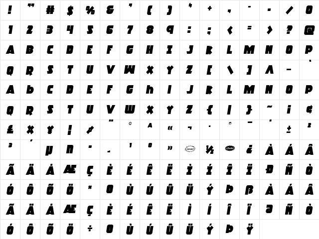 Racket Squad Semi-Italic Semi-Italic  glyph index