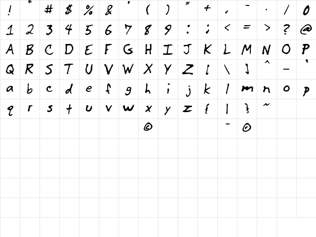 JC Regular  glyph index