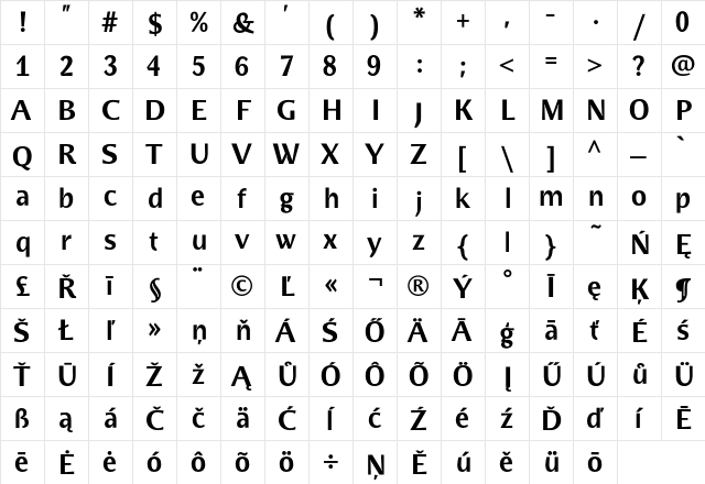 BradloSansCE Bold  glyph index