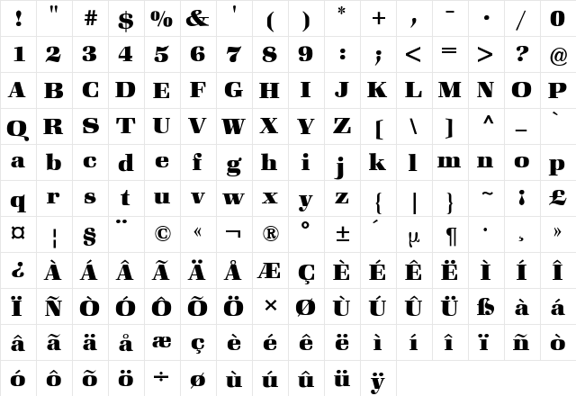 Zapf Book BQ Regular  glyph index