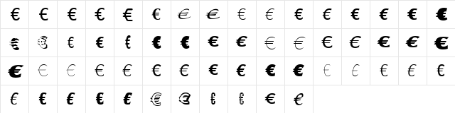 Linotype EuroFont G to P Regular  glyph index