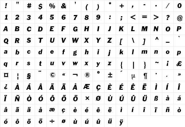Franklin ATF BQ Regular  glyph index