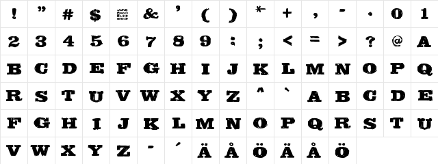 Bilbao Regular  glyph index