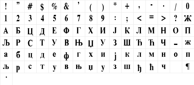 Cirilica 80 Regular  glyph index