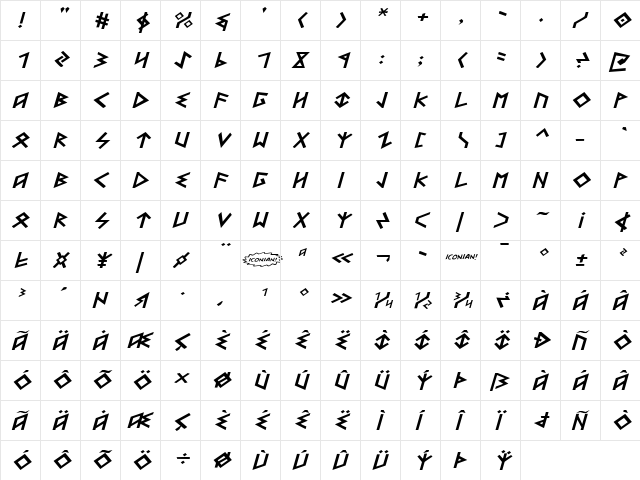 Heorot Expanded Italic Expanded Italic  glyph index