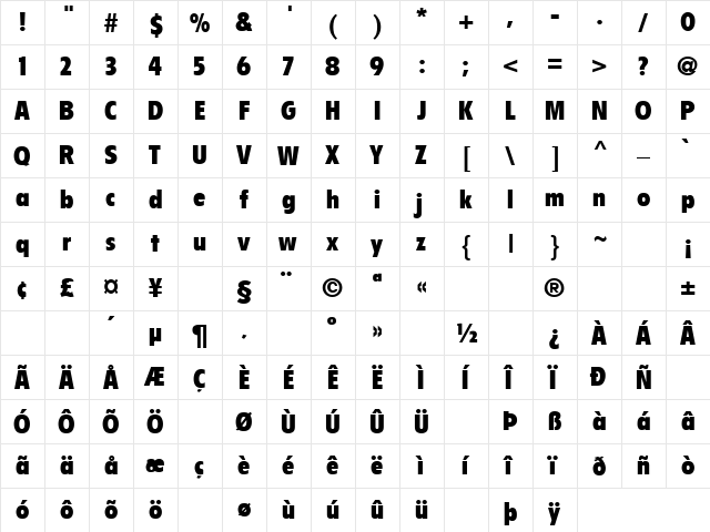 Crunge 1 Regular  glyph index