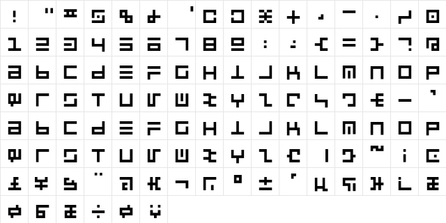 LinearFace Regular  glyph index