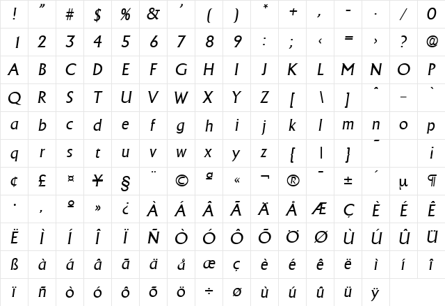 Adelon-Serial RegularItalic  glyph index