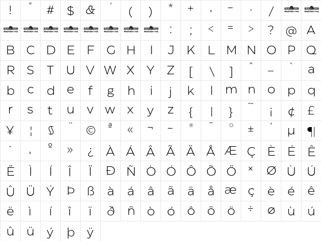 Eastman Trial Light  glyph index