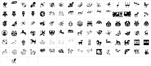 GraphicAnimals Regular  glyph index