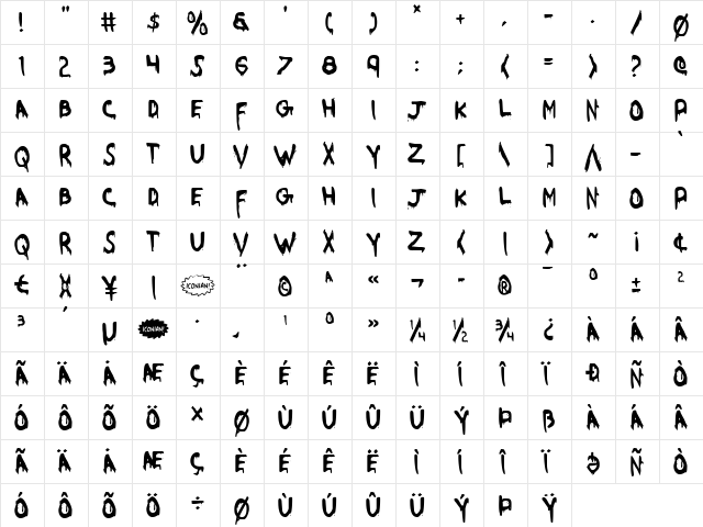 Were-Beast Condensed Condensed  glyph index