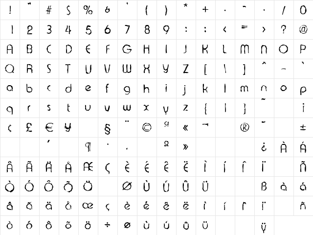 BrianBeckerRandom-Light Regular  glyph index