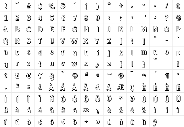 AlexanderBeckerShadow Bold  glyph index