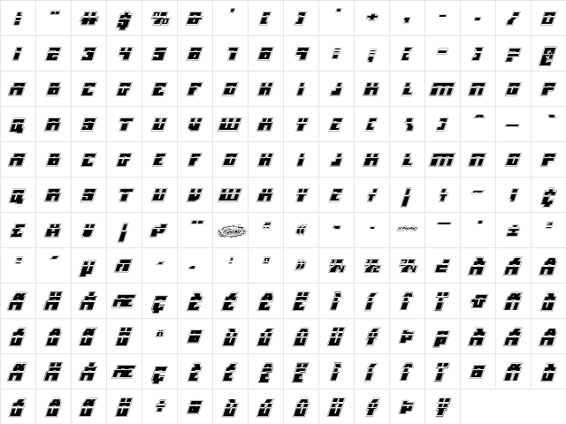 Micronian Laser Academy Italic Regular  glyph index