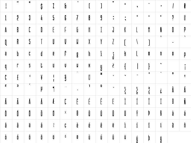 Jonarun Regular  glyph index