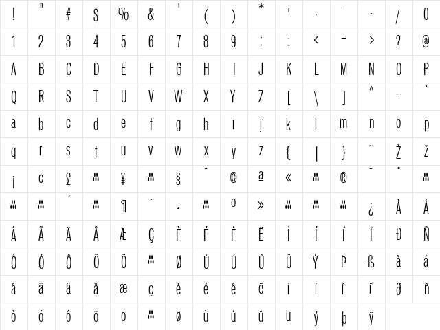 Vonnes Regular  glyph index