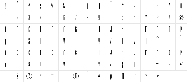 CamertonGC Regular  glyph index
