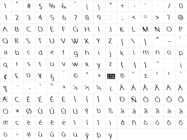 ErgoeBS Regular  glyph index