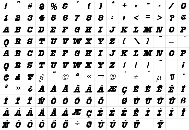 Akenaton Regular  glyph index