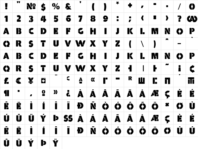 Quanta East Regular  glyph index