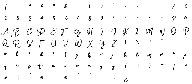 Bolder Line Regular  glyph index