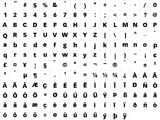 VectoraLH95-Black Black  glyph index