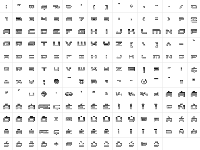 Red Rocket Chrome Regular  glyph index